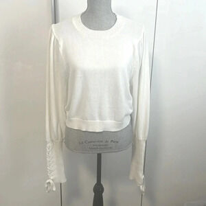 525 NWOT Cotton Sweater String Detail Puff Sleeve, Size  XL